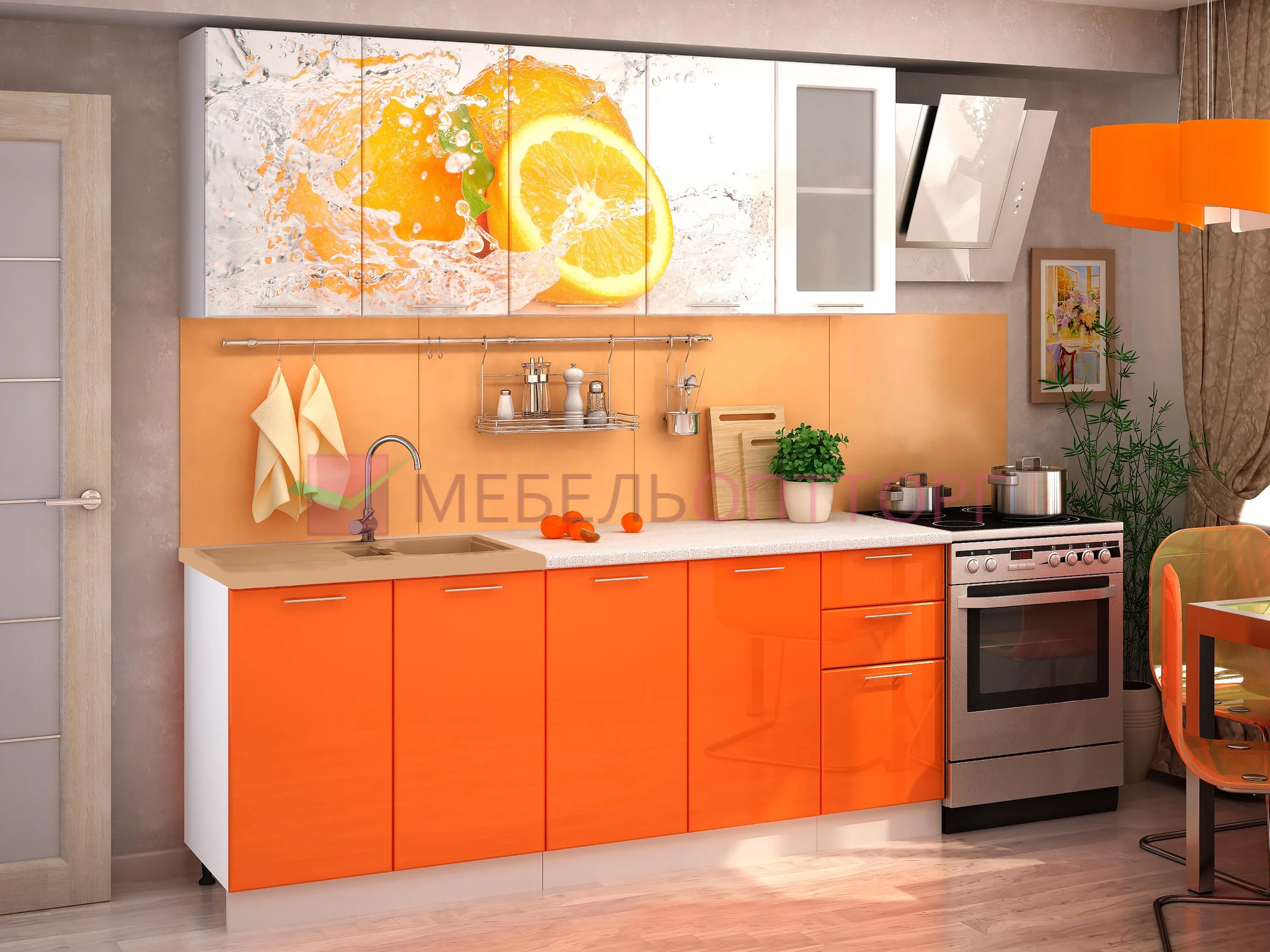 Кухонная мебель оранжевого цвета
